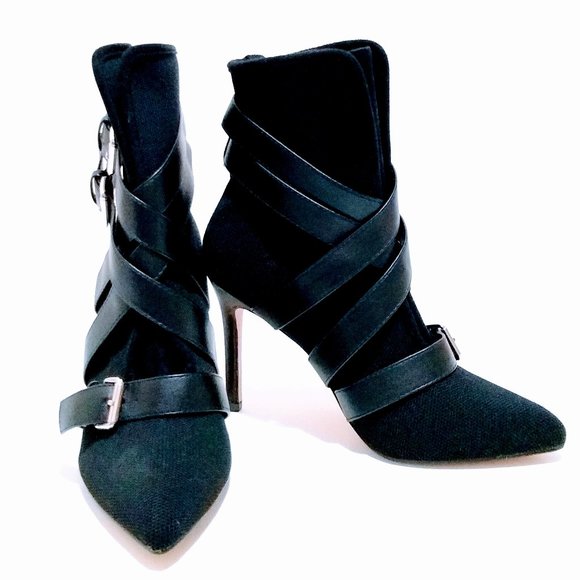 HP🌟 CATHERINE MALANDRINO POINTED STILETTO STRAP BOOTS SIZE 7.5 - Picture 2 of 13